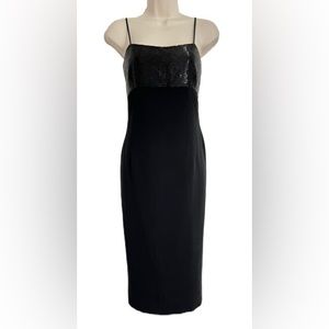 vintage ralph lauren beaded spaghetti strap straight black cocktail dress